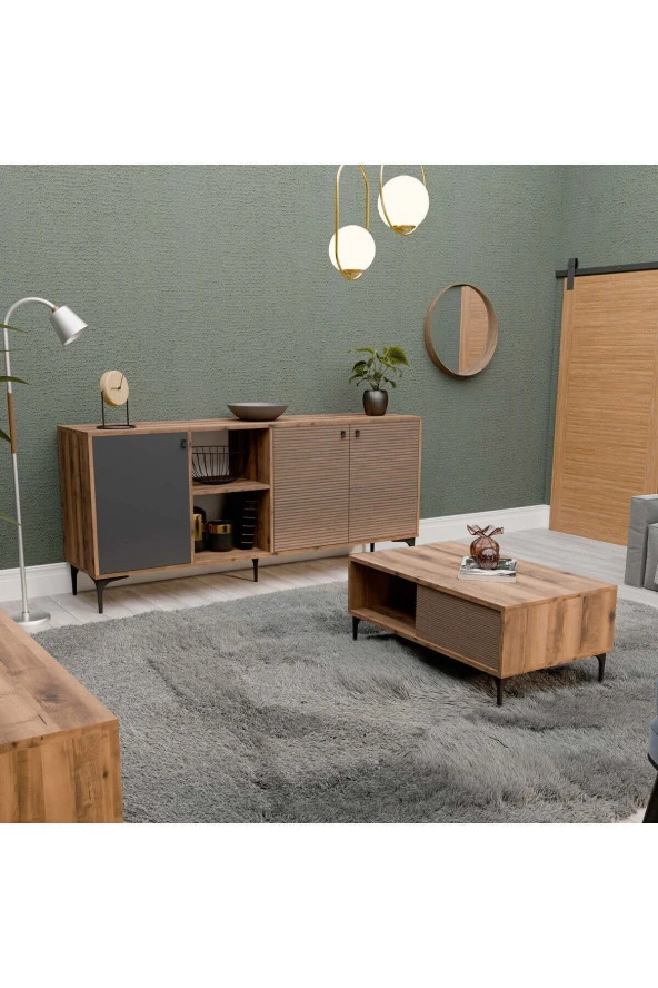 Mezza Set 1362-2090-1682 Vision Tv Ünitesi - Orta Sehpa - Konsol Seti Hat - Kaplan - Antrasit - 3