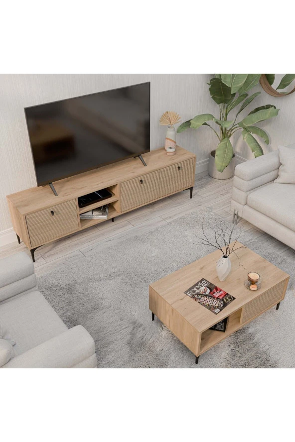 Mezza SET 1364-2092 VİSİON TV ÜNİTESİ - ORTA SEHPA SETİ SEPET - YUNUS - Resim 4