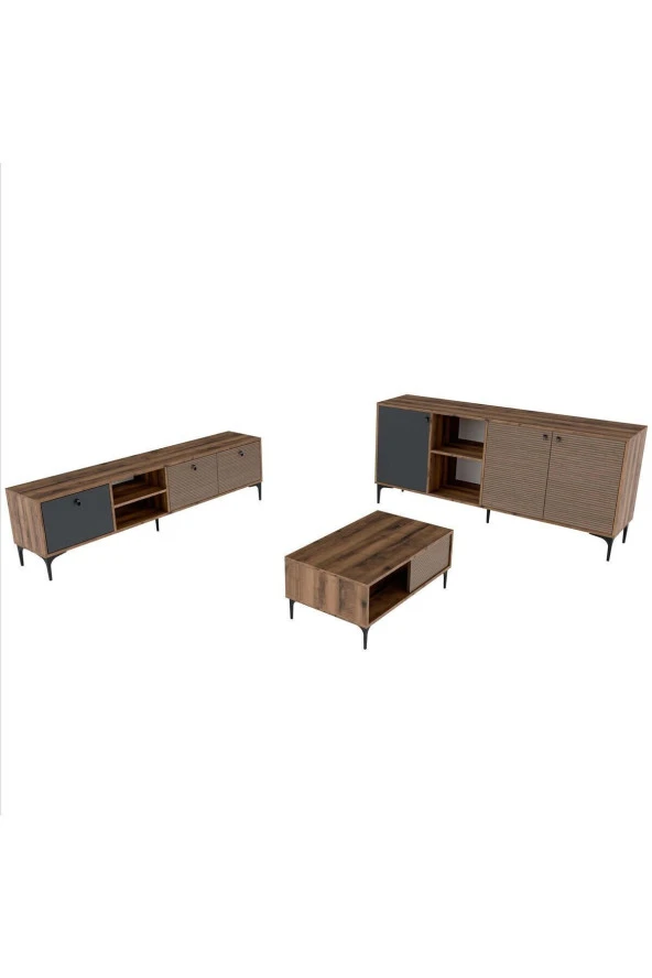 Mezza Set 1362-2090-1682 Vision Tv Ünitesi - Orta Sehpa - Konsol Seti Hat - Kaplan - Antrasit - 5