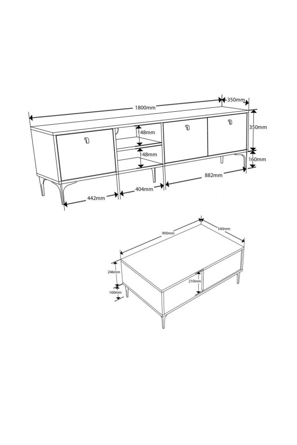 Mezza SET 1364-2092 VİSİON TV ÜNİTESİ - ORTA SEHPA SETİ SEPET - YUNUS - Resim 6