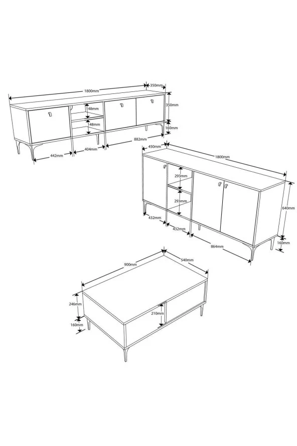 Mezza Set 1362-2090-1682 Vision Tv Ünitesi - Orta Sehpa - Konsol Seti Hat - Kaplan - Antrasit - 6