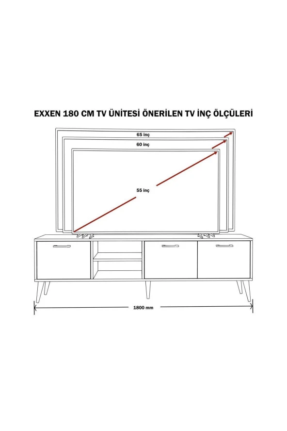 Mezza SET 1581-2070-1620 EXXEN (AHŞAP AYAKLI) TV ÜNİTESİ - ORTA SEHPA - KONSOL SETİ HAT - ANTRASİT - 5