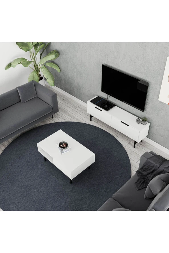 Mezza SET 4016-4202 BLANCO SİYAH METAL AYAKLI TV ÜNİTESİ - FELIX ORTA SEHPA TAKIMI BEYAZ - 4