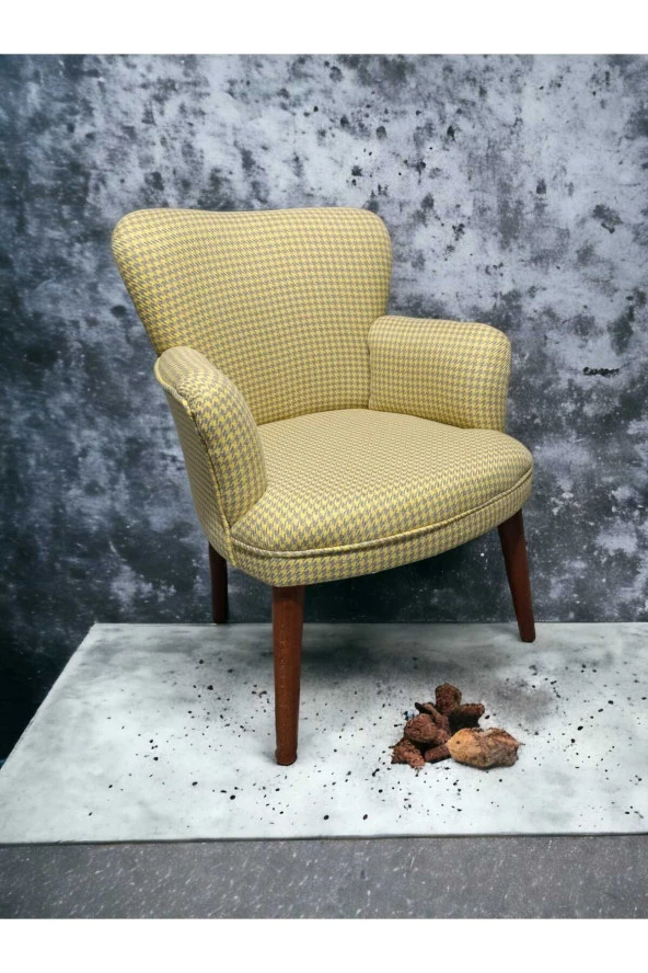 Tekli Koltuk- Berjer- Çay Seti Koltuk Takımı- Kaz Ayağı Kumaş- Sarı - 3