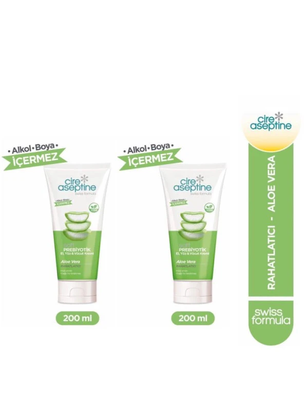 Cire Aseptine Soft Prebiyotik Aloe Vera El,Yüz ve Vücut Kremi 200 Ml 2 Adet