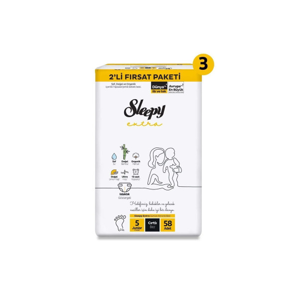 Sleepy Extra Günlük Aktivite 2'Li Süper Fırsat Paketi Bebek Bezi 5 Numara Junior 174 Adet - 5