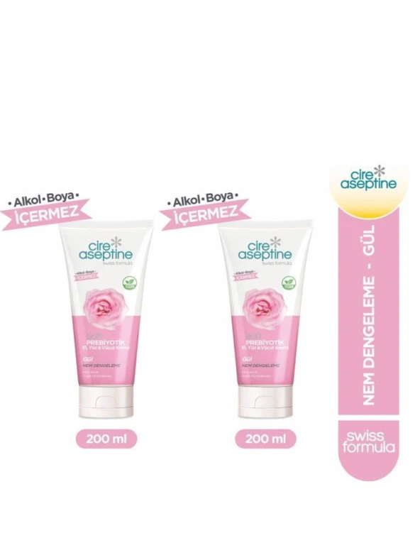 Cire Aseptine Soft Prebiyotik Gül El,Yüz ve Vücut Kremi 200 Ml 2 Adet