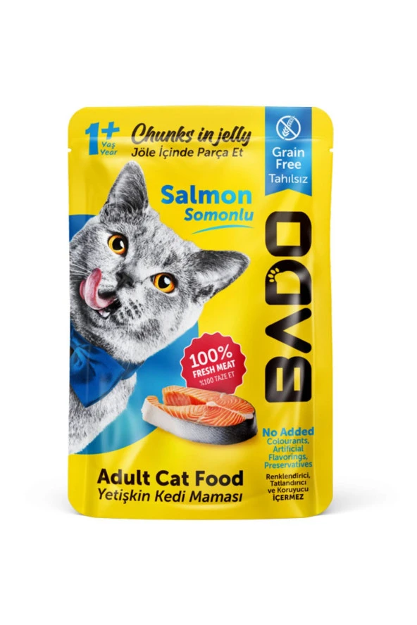 BADO Yetişkin Kedi Yaş Mama Somon Balıklı 85gr