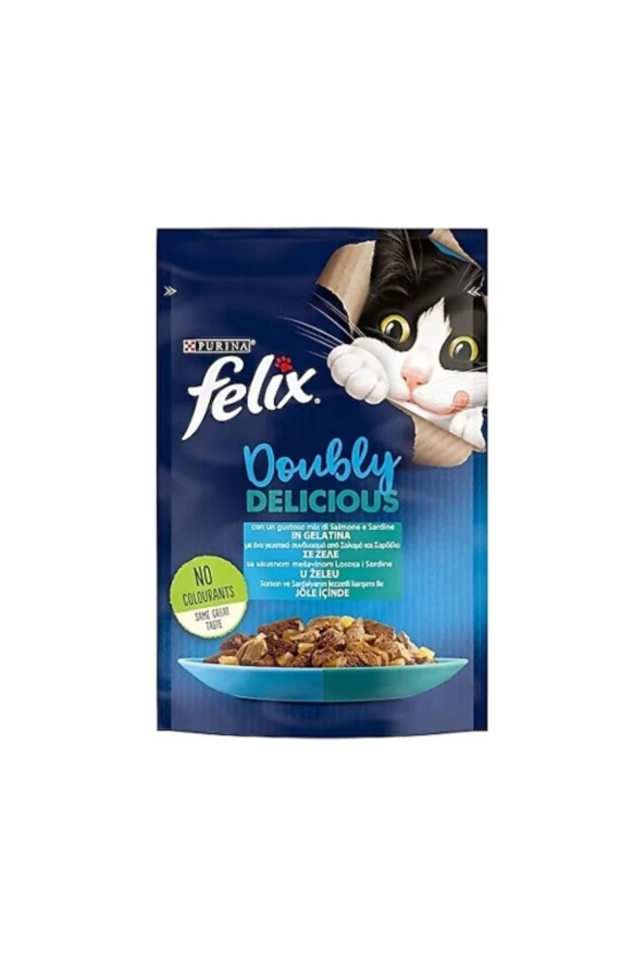 FELIX Pouch Çifte Lezzet Somonlu Ve Sardalyalı Yetişkin Kedi Konservesi 85 gr