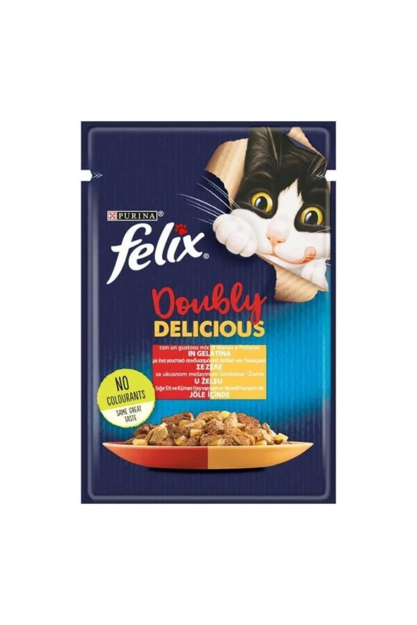 FELIX Çifte Lezzet Sığır Etli&tavuklu Kedi Maması 85 Gr.