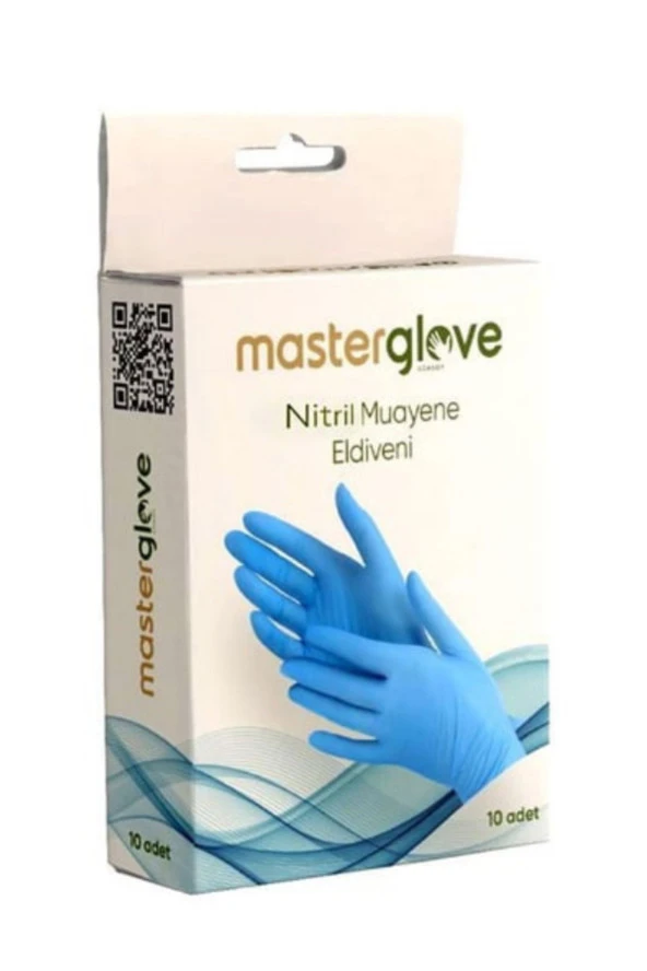 MASTER GLOVE Mavi Nitril Pudrasız Muayene Eldiveni 10'lu Paket