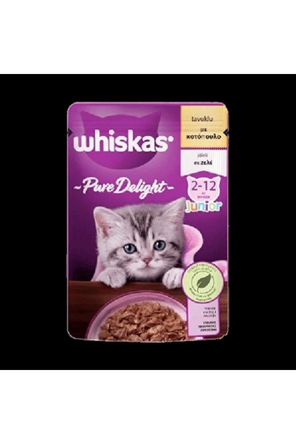 WHİSKAS Pouch Pure Delight Jöle Içinde Tavuklu Yavru Kedi Konservesi 85gr 20 Adet