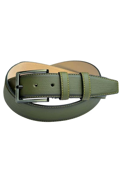 Haki Yeşil Suni Deri Dikişli 4 cm.lik Klasik Kemer - 7400-810 - Resim 4