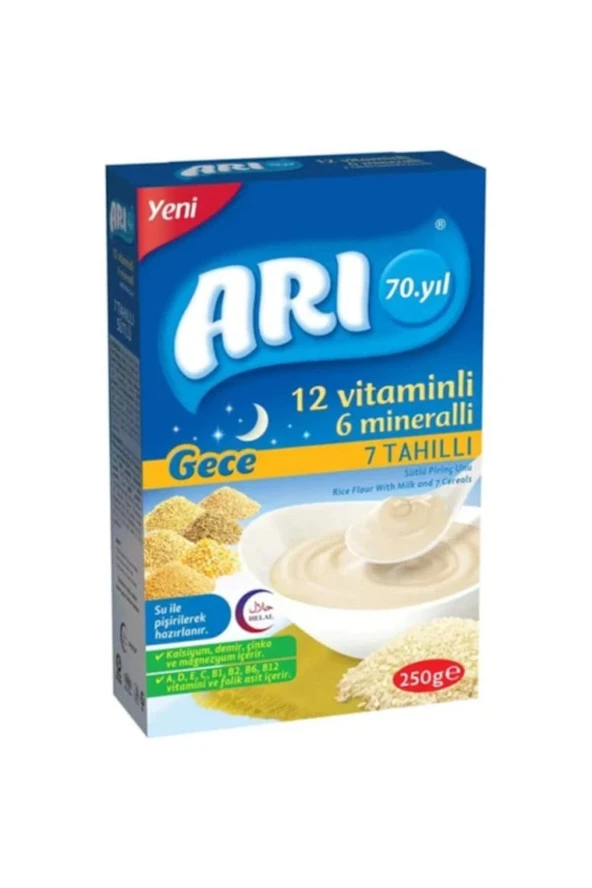 ARI MAMA 7 Tahıllı Sütlü (GECE) Pirinç Unu Kaşık Maması 250 gr ürün görseli 1