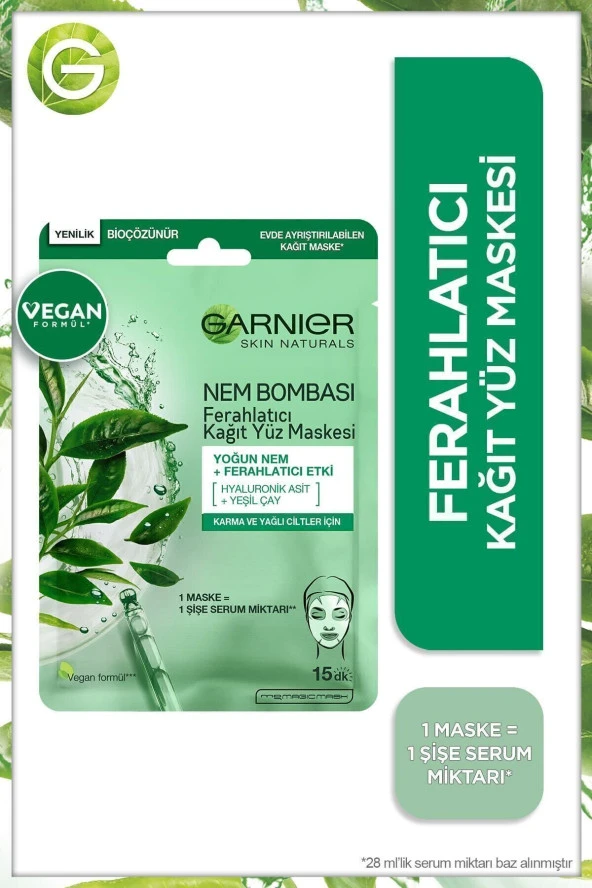 GARNİER Nem Bombası Ferahlatıcı Kağıt Maske 28gr