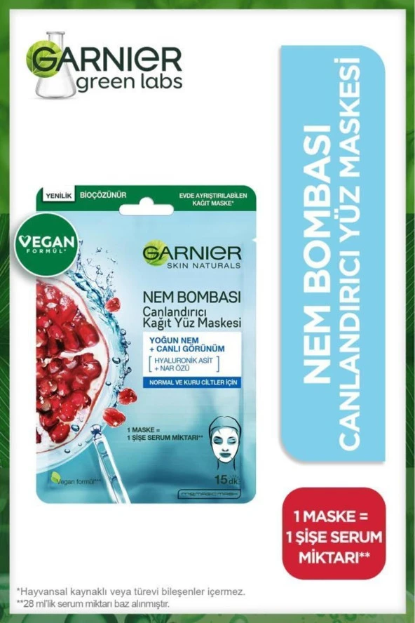 GARNİER Nem Bombası Canlandırıcı Kağıt Maske 28 gr