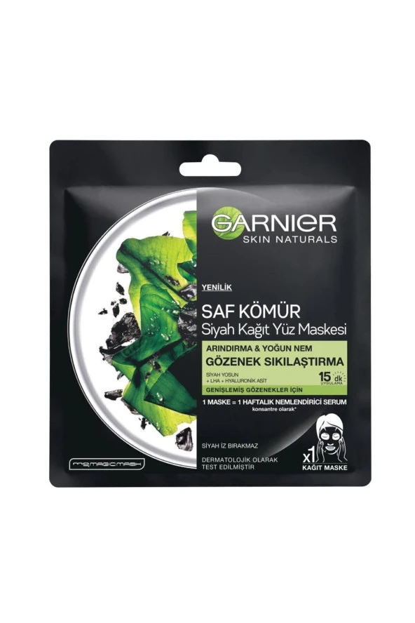 GARNİER Skin Naturals Kömürlü Kağıt Yüz Maskesi Siyah Yosun