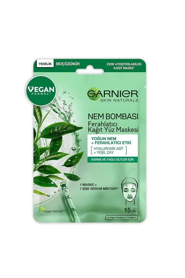 GARNİER Kağıt Yüz Maskesi Ferahlatıcı Nem Bombası 28 Gr