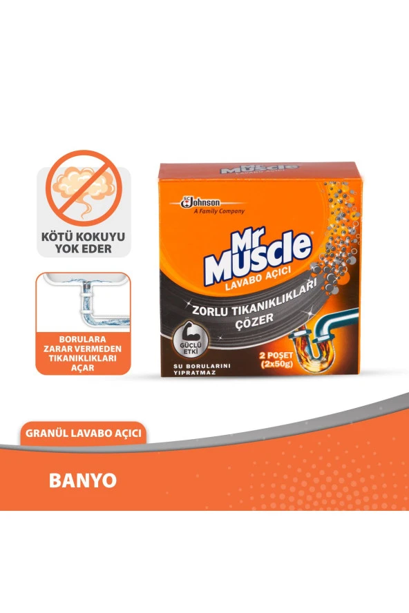 MR. MUSCLE Granül Lavabo Açıcı, 2x50g ürün görseli