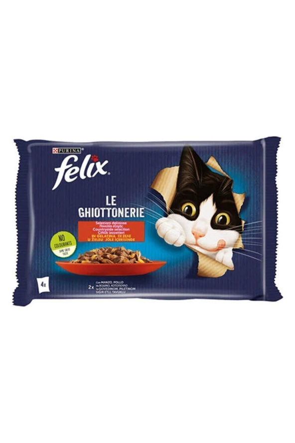 FELIX Multipack Pouch Sığır Etli Ve Tavuklu Yetişkin Kedi Konservesi 4x85 gr