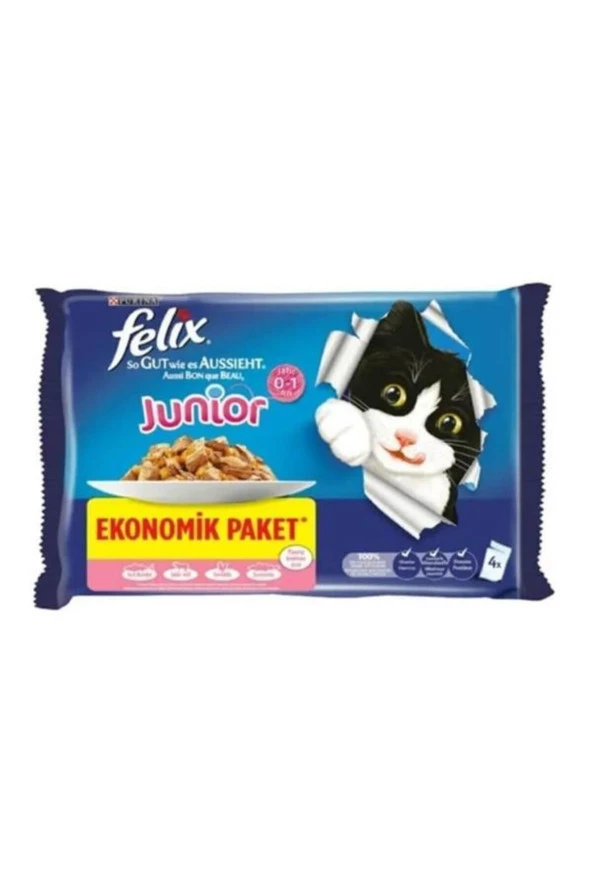 FELIX Multipack Junior Sığır Etli Ve Tavuklu Yavru Kedi Konservesi 4x85 gr