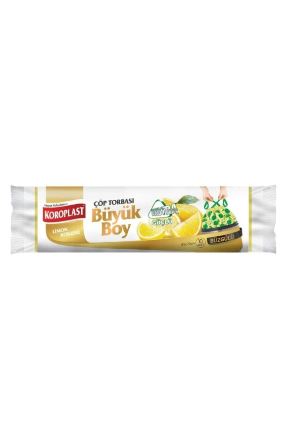 KOROPLAST Ekstra Güçlü Limon Büzgülü Büyük Çöp Poşeti 10 Lu