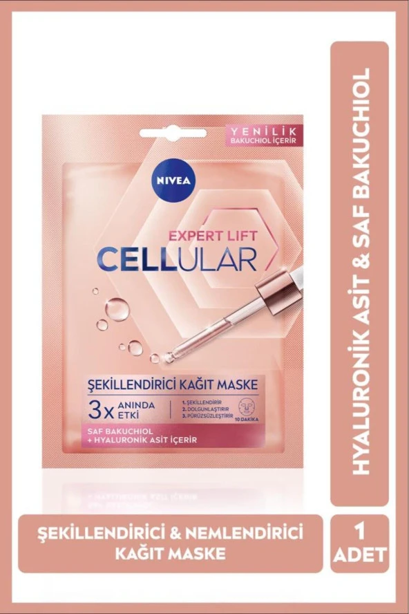 NIVEA Cellular Expert Lift Cilt Dolgunlaştırıcı Yüz Kağıt Maskesi, Doğal Retinol Alternatifi Saf Bakuchiol