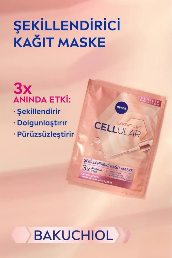 NIVEA Cellular Expert Lift Cilt Dolgunlaştırıcı Yüz Kağıt Maskesi, Doğal Retinol Alternatifi Saf Bakuchiol - Resim 2