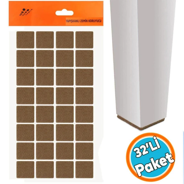 Zemin Koruyucu Masa Sandalye Parke Keçe Yapışkanlı Kare 25X25 mm (32'li Paket)