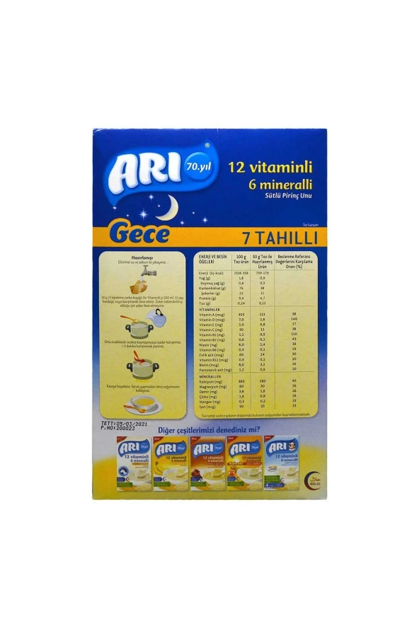 ARI Mama Gece 7 Tahıllı 12 Vitamin 6 Mineralli Pirinç Unu 500 gr - Resim 2
