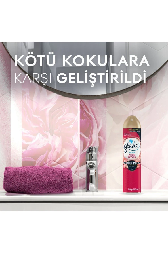 GLADE Hava Tazeleyici Aerosol, Oda Kokusu, Aşkın Büyüsü, 300ml - Resim 4