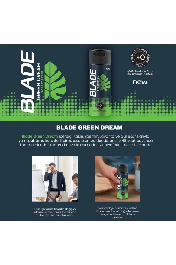 BLADE ( KİL MASKESİ HEDİYE ) Blade Green Dream Erkek Deodorant 150ml ( 1 ADET ) - 4