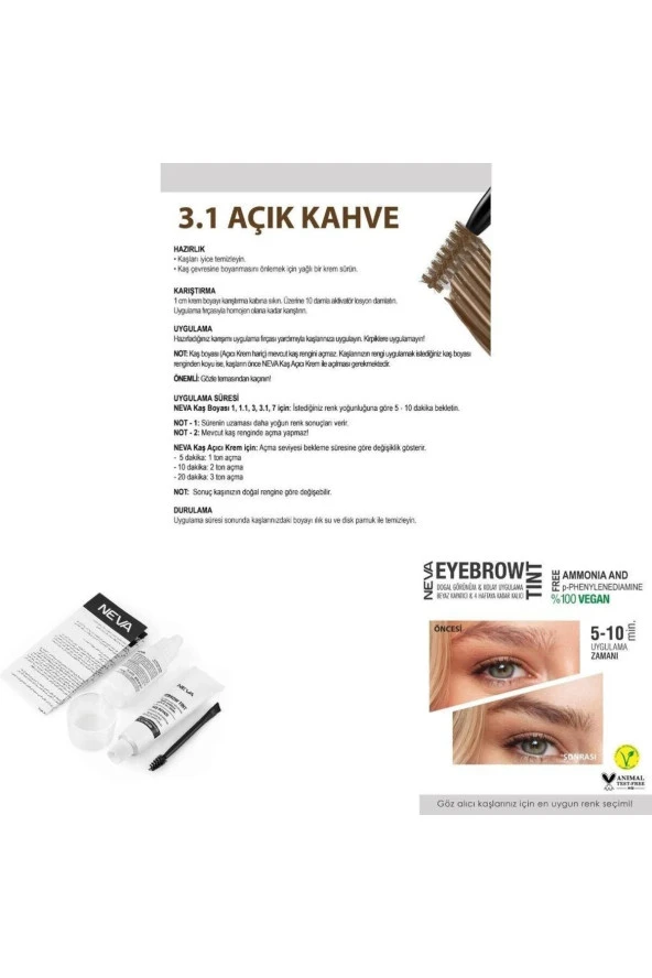 NEVA Eyebrow Tint Vegan Kaş Boyası Seti 3.1 Açık Kahve - 2