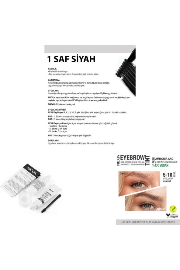 NEVA Eyebrow Tint Vegan Kaş Boyası Seti 1 Saf Siyah - 2
