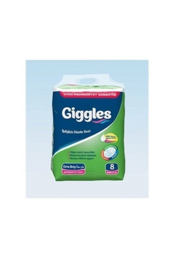 GİGGLES Hasta Bezi Medium 8'li Yetişkin Tekstil Yüzlü Bağlamalı