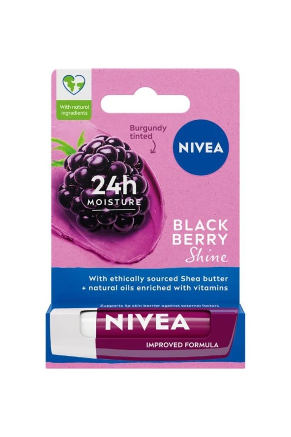 NIVEA Böğürtlen Dudak Bakım Kremi 4,8gr,24 Saat Nem,hafif Bordo Işıltı,doğal Yağlar Ile Dudak Bakımı