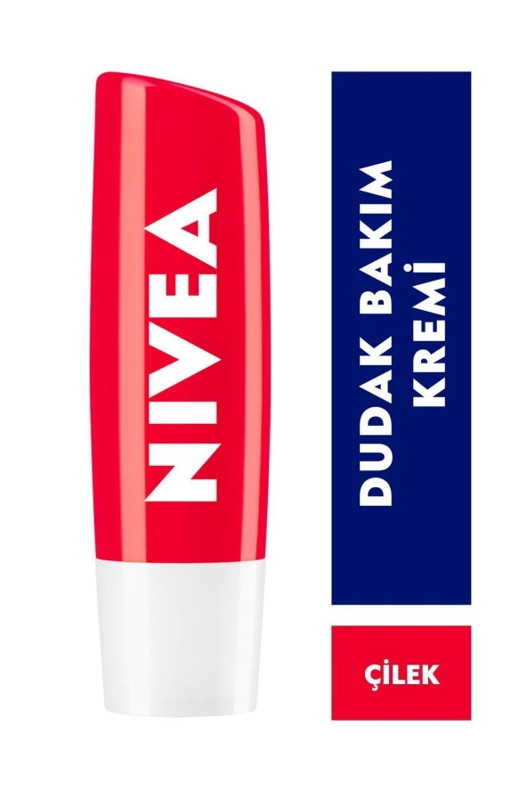 NIVEA Dudak Bakım Kremi Ve Dudak Parlatıcı 4.8gr, Çilek Kokusu, 24 Saat Nemlendirici, Hafif Kırmızı Işıltı