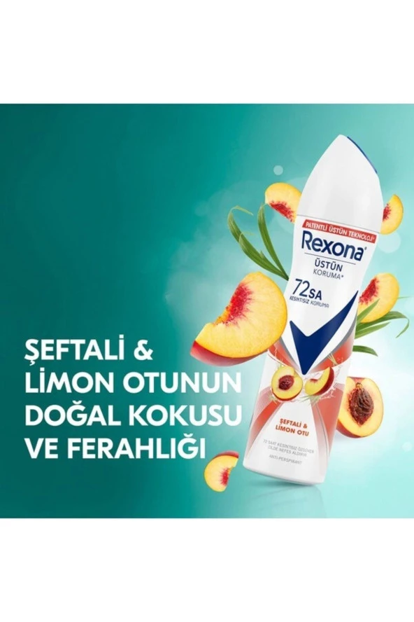 REXONA Kadın Deodorant Şeftali & Limon Otu 72 Saat Kesintisiz Üstün Koruma 150 Ml ürün görseli 1