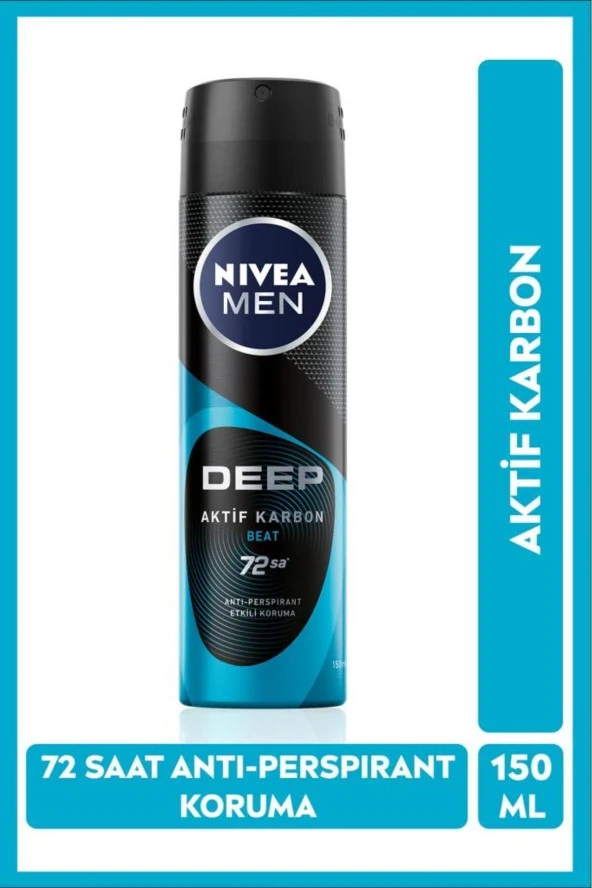 Nıvea Men Erkek Sprey Deodorant Deep Beat 150Ml,72 Saat Anti-Perspirant Koruma