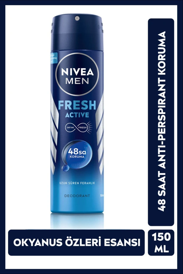 NIVEA MEN Erkek Sprey Deodorant Fresh Active 150ml, Ter Kokusuna 48 Saat Etkili, Erkeksi Koku, Ferahlık ürün görseli 1