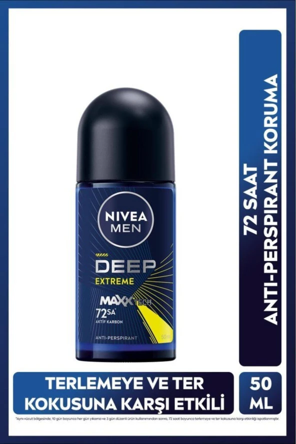 NIVEA Men Erkek Roll-on Deodorant Deep Extreme 50ml, 72 Saat Anti-perspirant Ter Koruma, Yeni Enerji ürün görseli 1