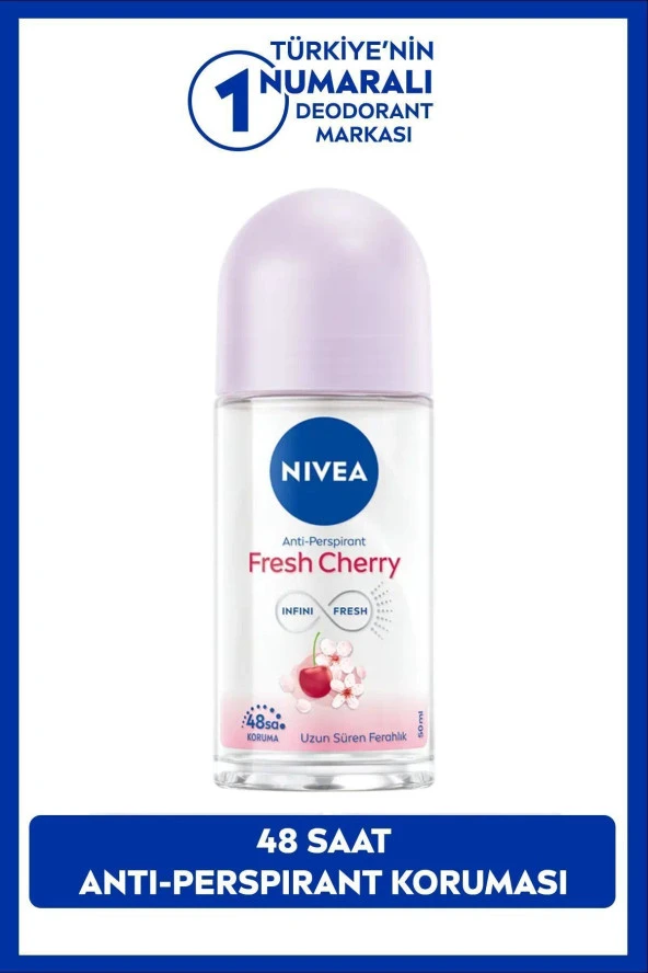 NIVEA Kadın Roll-on Deodorant Fresh Cherry 50ml, Gün Boyu Ferahlık, Kiraz Kokusu, 48 Saat Ter Koruması ürün görseli 1