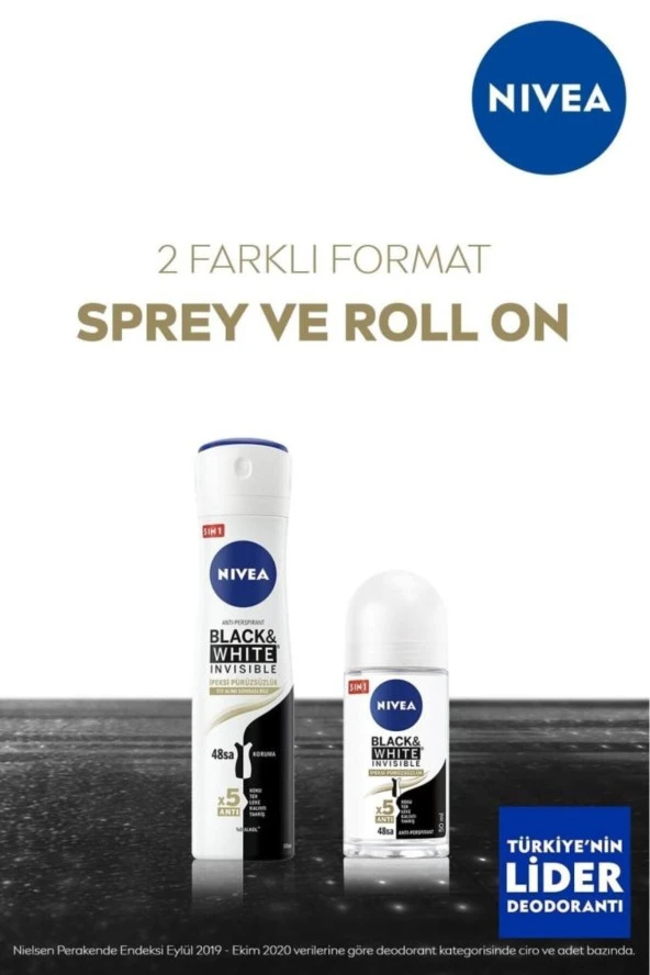 NIVEA Kadın Sprey Deodorant Black White Invisible 150ml, Ter ve Ter Kokusuna Karşı 48 Saat Etkili - Resim 4