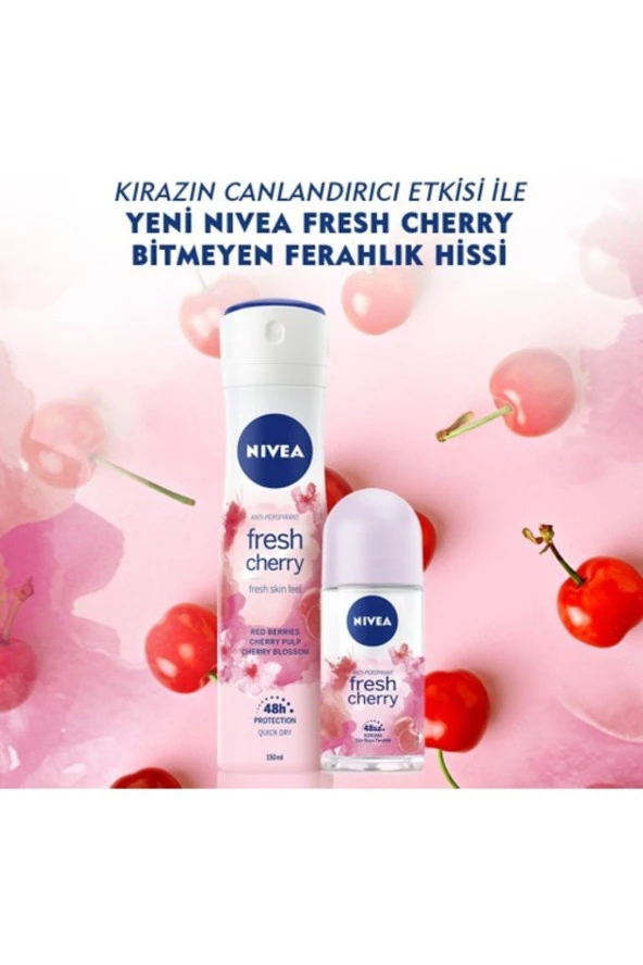 NIVEA Kadın Sprey Deodorant Fresh Cherry 150ml, Gün Boyu Ferahlık, Kiraz Kokusu, 48 Saat Ter Koruması - Resim 3