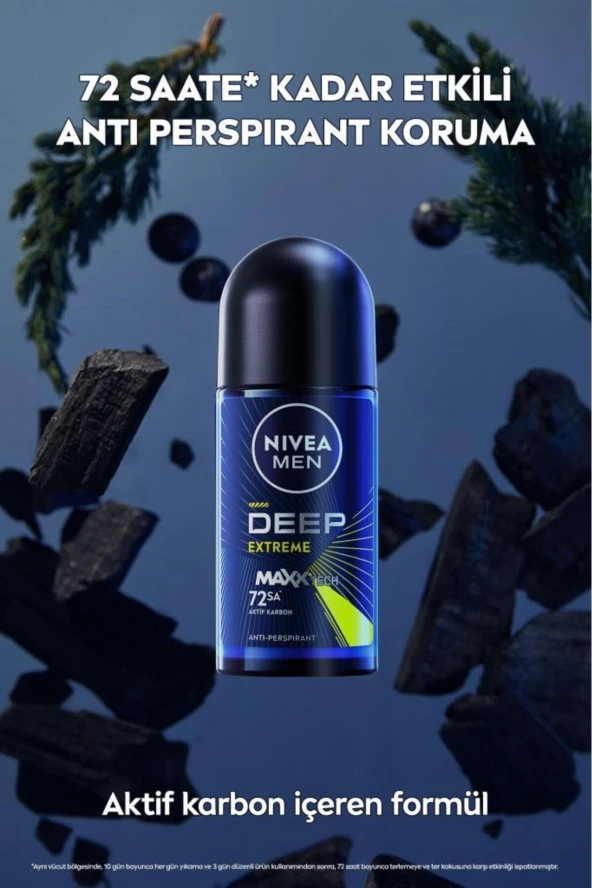 NIVEA Men Erkek Roll-on Deodorant Deep Extreme 50ml, 72 Saat Anti-perspirant Ter Koruma, Yeni Enerji - Resim 4