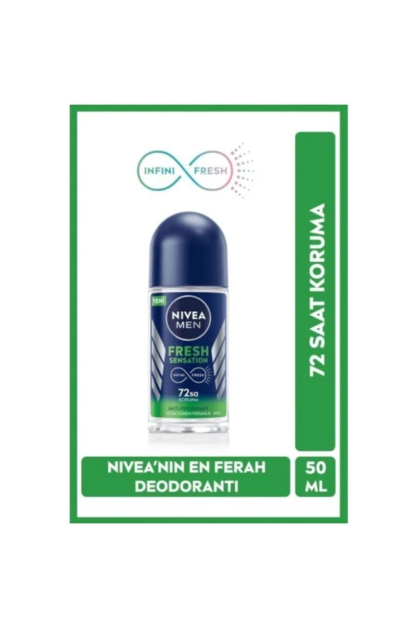 NIVEA Men Fresh Sensation Roll On Deodorant 50 Ml,72 Saat Anti-perspirant Koruma,uzun Süren Ferahlık