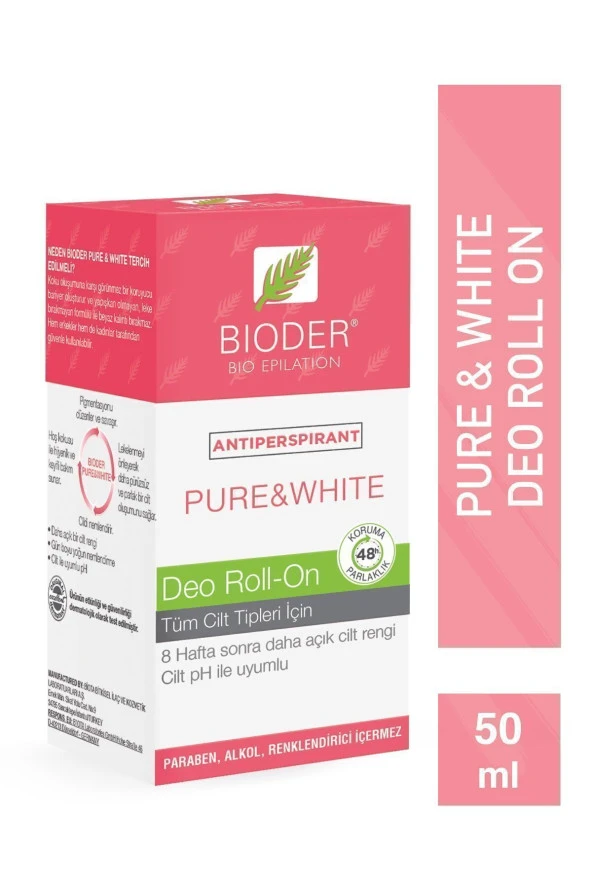 BİODER Pure & White Roll - On 50 ml Antiperspirant Terleme Önleyici - Kol Altı Beyazlatıcı Mucizevi Etki