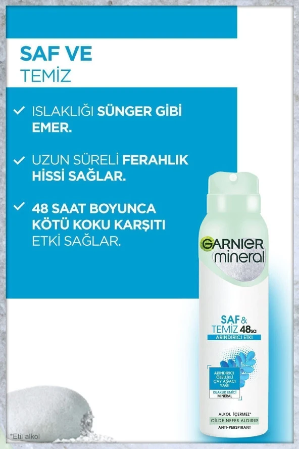 GARNİER Mineral Saf ve Temiz Kadın Sprey Deodorant 3600542035132 - Resim 3