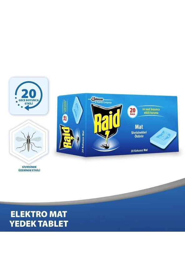 RAİD Elektro Mat Kokusuz Tablet, 20'li (SİVRİSİNEKLERE KARŞI)