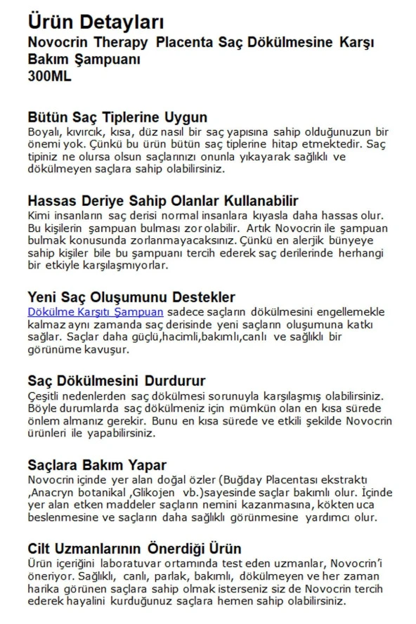 NOVOCRİN Placenta Saç Dökülmesine Karşı Şampuan 300 Ml - 3